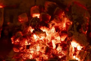 Briquettes burning in a fireplace